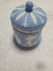 Vintage Wedgwood Blue Jasperware Tobacco Canister Jar Box W Lid Greek Mythology