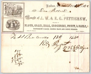 Ludlow, VT J.W. & E. G. Pettigrew Groceries Flour Grain 1862 Billhead Scarce - Picture 1 of 2