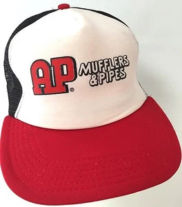 AP Mufflers and Pipes Snapback Hat Black Mesh Vtg Trucker Cap Red White Auto - Picture 1 of 12
