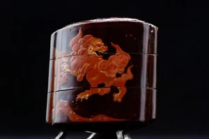 Antique Makie Inro Shishi Lion-Dog Edo Period Samurai Japanese Antique - Picture 1 of 16