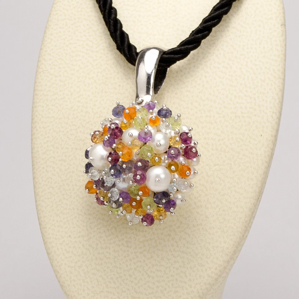 CIONDOLO IN ARGENTO 925 CON PERLE AMETISTA AGATA IOLITE PERIDOTO AGDV 0173 - Immagine 1 di 3