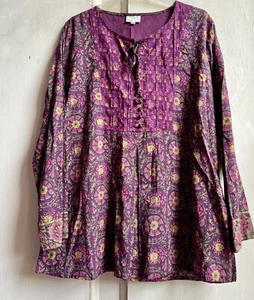 ✩Lovely *ANOKHI for EAST* Purple Hand Block Printed Cotton Tassel Tunic 14✩ - Picture 1 of 9