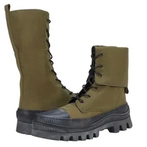 Free People Women's Goldie Lug Sole Lace-Up Boots Khaki Green Fold Over 36 US 6 - Picture 1 of 11