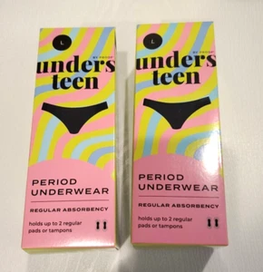 NIB 2X Unders Teen Black Period Underwear Regular Absorbency Briefs L Fits sz 14 - Picture 1 of 9
