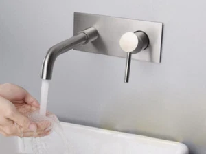 Grifo fregadero lavabo de baño mezclador de pico giratorio grifo de montaje en pared níquel cepillado SUS - Imagen 1 de 7
