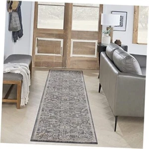 Nyle Floral Area -Rug, Easy -Cleaning, Non 2'3" x 10' Navy Multicolor - Picture 1 of 8