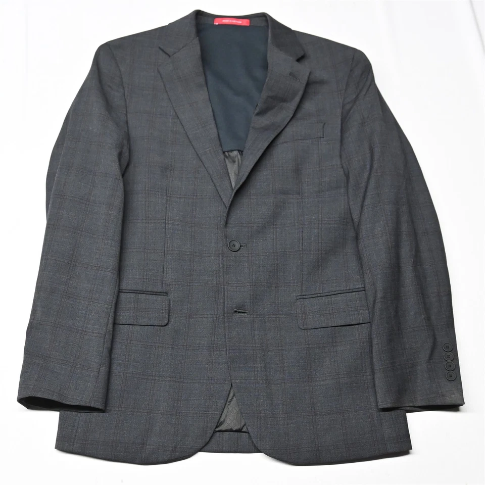 Kenneth Cole Awearness 40R Gray Plaid Wool Mens Blazer Suit Jacket Coat - Image 1 of 4
