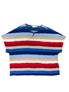 Belle by Kim Gravel Women's Blue Multi Gravel Striped Blouse with Tassel Trim 1X - Picture 1 of 10