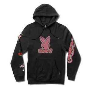 PLAYBOY CLUB JAPAN TOKYO CLUB 3.0. COLOR BARS ANIME BUNNIES HOODIE BLACK MENS SM - Picture 1 of 6