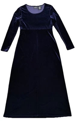 Vtg Kathie Lee Dress S 4-6 Purple Velvet Maxi Long Sleeve Whimsigoth Y2K - Image 1 of 4