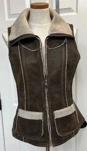 Kuhl Vest Projekt Dani Sherpa Vest Brown Faux Leather Lined | Women’s Sz M EUC! - Picture 1 of 11