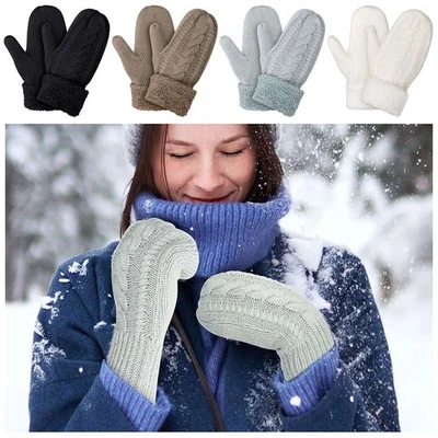Women Winter Fleece Lined Gloves Warm Mittens Cozy Wool Knit Thick Novelty Cuff - Image 1 of 4