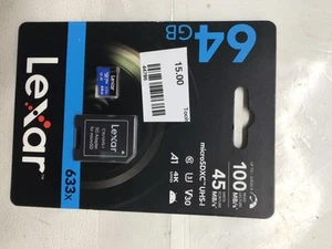 LEXAR 64GB micro sdxc Model uhs-l v30 A1 100mb\s up to 45mb\s 633x (44786) - Picture 1 of 3
