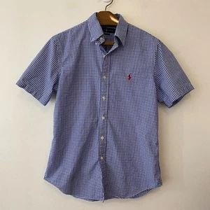 Camisa Ralph Lauren Azul Guinga Manga Corta Botón Para Hombre Mediana Calce Clásico - Imagen 1 de 6
