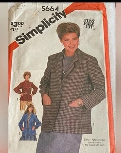 VTG Simplicity 5664 Women's 10 Fuss Free Fit Unlined Jacket Pattern Sew Uncut - Picture 1 of 2