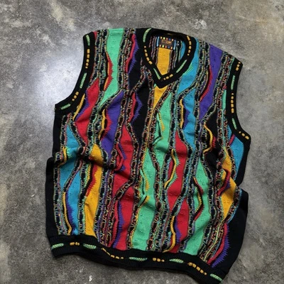 Vintage Colorful Coogi Style Sweater Knitted Vest Mens Size XL - Image 1 of 4