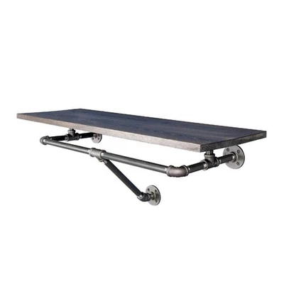 PIPE DECOR Boulder 24x12x18 in Black Wood Industrial Wall Shelf w/ Hanging Rod - Image 1 of 4