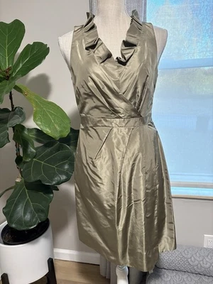 NUEVO J.Crew Vestido de Vacaciones Brillo Sin Mangas Volantes Forrado de Seda Verde Salvia Talla 6P Foto 1 de 4