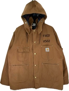 VTG 80s Carhartt Jacket Men’s 44 6BLC Chore Coat Blanket Lined Brown USA W/ Hood - Picture 1 of 7