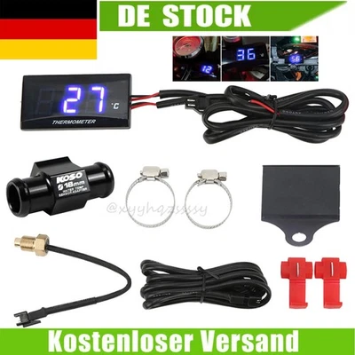 DC 12V Motorrad Thermometer Digital Blau LED Wassertemperaturanzeige Sensor Set - Bild 1 von 4