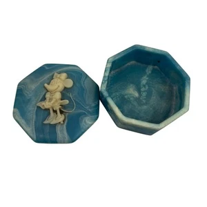 VTG Blue Walt Disney Minnie Mouse Soapstone Trinket Jewelry Box Lid - Picture 1 of 16