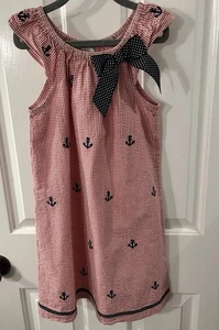 Vintage K and L Size 6X Red Check Seersucker Nautical Anchor Embroidered Dress - Picture 1 of 11