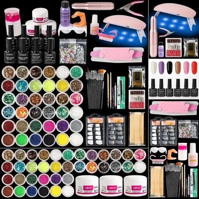 专业亚克力指甲套装带紫外线、凝胶波兰、钻孔、艺术提示和装饰 — 第 1/4 张图片