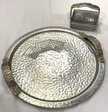 VINTAGE ART DECO HAMMERED ALUMINUM COCKTAIL TRAY & 8 COASTERS  -FREE SHIP