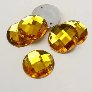 50 Gold  Acrylic Flatback Sewing Rhinestone Round Button 18mm Sew on beads - Picture 1 of 6