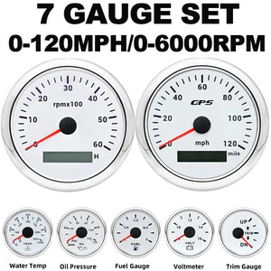 7 Gauge Set 85mm White GPS Speedometer 120MPH Tachometer 60000RPM For Boat Car - Picture 1 of 20