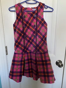HARTSTRINGS Sz 8 DRESS, Vintage, Colorul Plaid Buttons Pleats, Size 8 - Picture 1 of 3