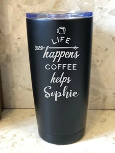 Personalisierter Thermo Reisebecher Tasse - Life Happens Kaffee hilft  - Bild 1 von 7