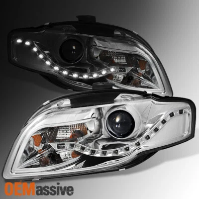 Fit 2006-2008 Audi A4 DRL LED Projector Halogen Type Both Headlights Replacement - Image 1 of 4