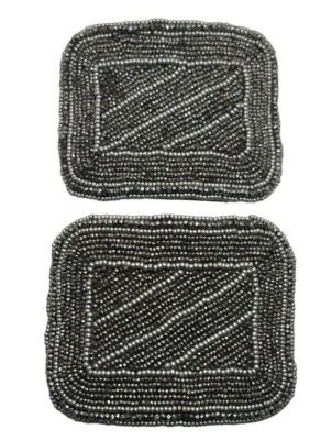 Винтажные прямоугольные зажимы для пряжек из стали и серых бусин в стиле ар-деко - Изображение 1 из 4