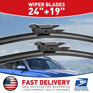 24"&19" Bracketless FRONT OEM QUALITY Windshield Wiper Blades Hybrid Silicone US - Picture 1 of 12