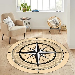 Compass Rug, Round Compass Rug, Medallion Rug, Round Decor Rug, Gift Round Rug, - Picture 1 of 9