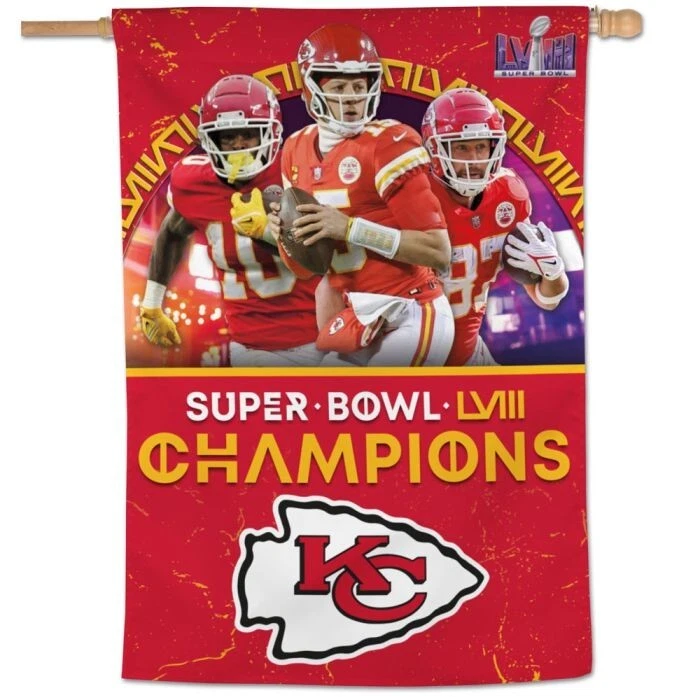 KANSAS CITY CHIEFS SUPER BOWL LVIII CHAMPIONS HOUSE FLAG 28"X40" BANNER - Image 1 of 1