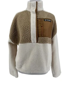 Columbia Women's Ivory Brown Lodge Sherpa Pullover Sweatshirt Size Small - Picture 1 of 5