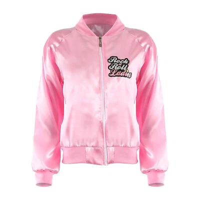 LADIES PINK ROCK N ROLL JACKET FANCY DRESS COSTUME RETRO HEN NIGHT 50S DANCE - Image 1 of 4