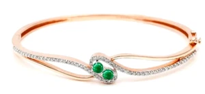 1.60ct Natural Round Diamond 14k Solid Rose Gold Emerald Wedding Bracelet Bangle - Picture 1 of 3