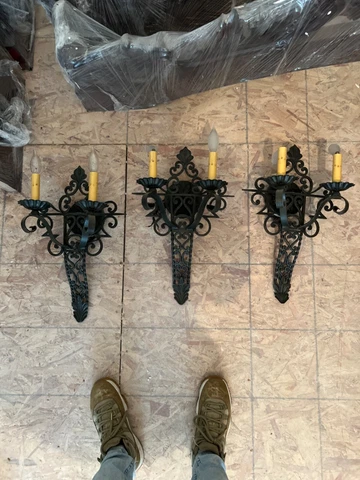 🐯8 Avail. Arte DE MExiCO 1970’s wrought IRON CandleAbra WaLL Sconces Lighting Cover