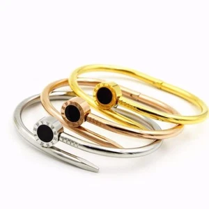 Women Nail Bracelet Roman Numeral Stainless Steel Bracelet  Black Shell Bangle - Picture 1 of 9