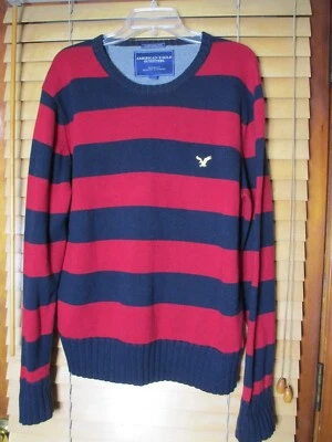 Suéter de lana American Eagle XL a rayas rojas/azules ajuste vintage logotipo para hombre Foto 1 de 4