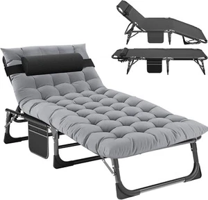 Garten Sonnenliege Klappstühle Liegestuhl Campingstuhl mit Matratze,Kissen 150kg - Afbeelding 1 van 8