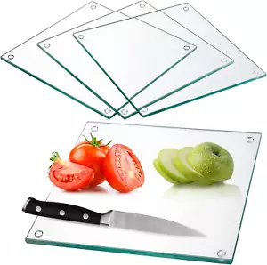 Set of 4 Tempered Glass Cutting Board, 10"X10" Square Chopping Board with Rubber - Picture 1 of 6