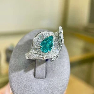 3ct Paraíba Color Pave Ring Set 925 Silver 18k Gp Shine Fire tech Diamond Gift - Picture 1 of 8