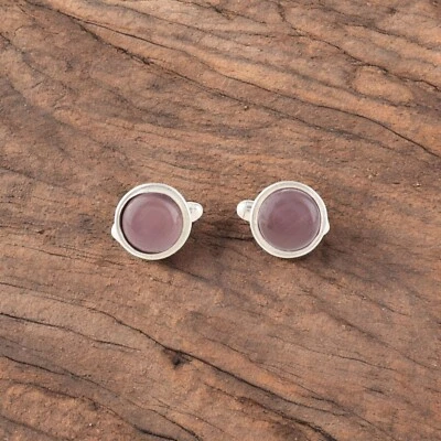 Gemelos púrpura ojo de gato piedras preciosas plata esterlina 925 joyas ropa de fiesta 0,50" Foto 1 de 2