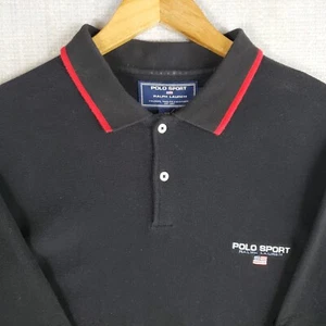 VTG POLO SPORT Size Large Mens Polo Shirt Waffle Knit Cotton Black Ralph Lauren - Picture 1 of 13