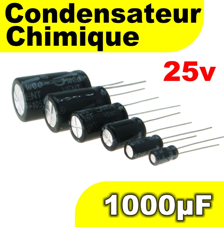 25/1000# Condensateur chimique 1000µF 25v 5 à 100 pcs - Photo 1/1