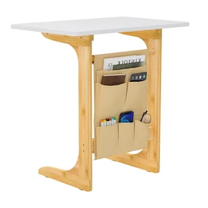 Beistelltisch mit Stofftaschen,Bambus-Weiß, praktisch, stabil & vielseitig - Bild 1 von 6